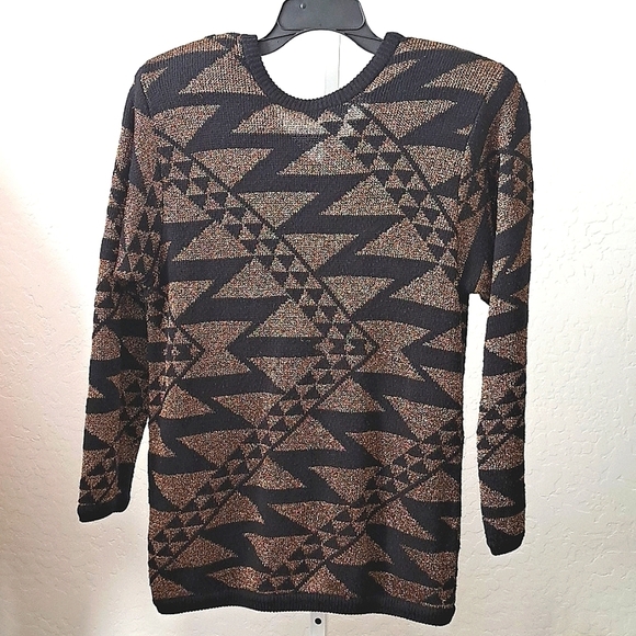 Vintage Black & Gold Geometric  Pullover Sweater Size Large - Picture 2 of 2